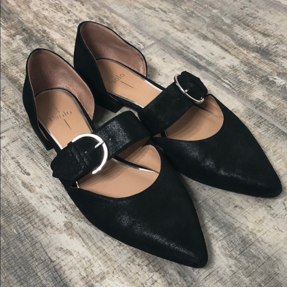 Linea Paolo Dean Pointy Toe Flat Black Suede